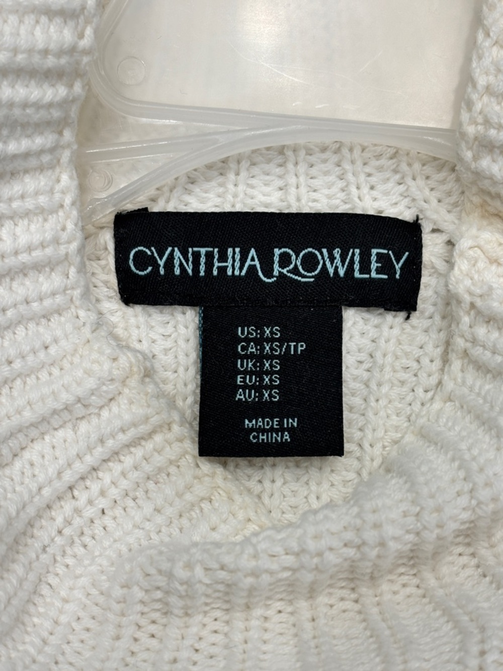 Cynthia Rowley Ivory Mock Neck Cotton Ribbed Knit Scalloped Hem Sweater XS - Picture 2 of 9